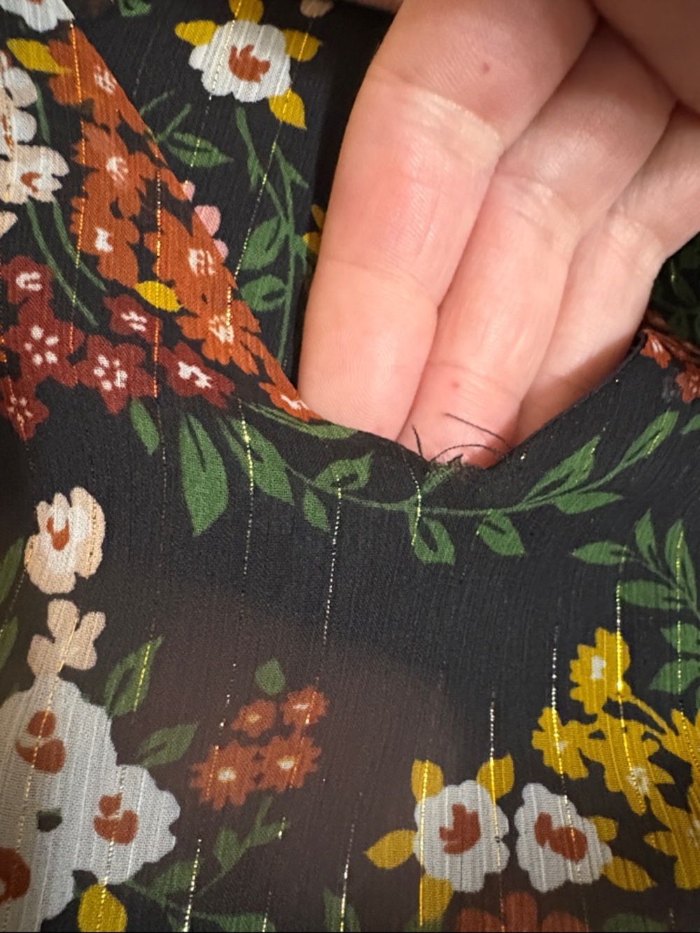 Ann Taylor Factory Floral Midi V-Neck Dress in Black w/ Pink & Yellow, size 8 - Picture 10 of 10